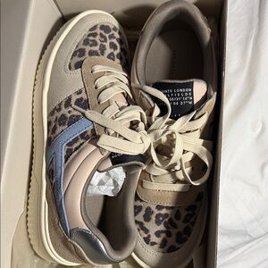 All Saints Leopard-Print Sneakers with Taupe and Blue Accents